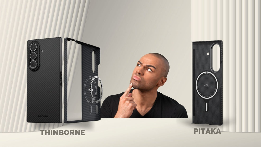 a picture showing thinborne vs pitaka galaxy Z Fold 7 case