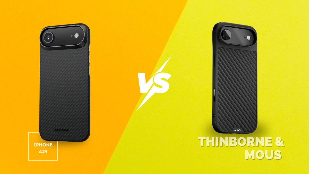 A side-by-side comparison of ThinBorne and Mous iPhone Air case