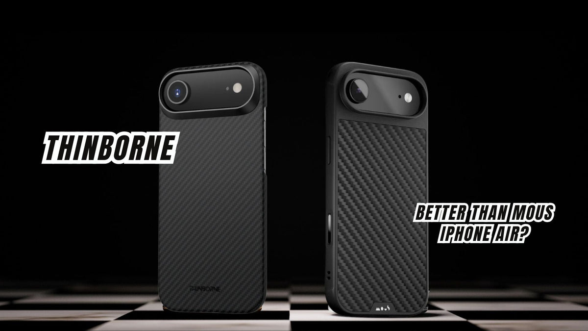 A side-by-side photo of ThinBorne and Mous iPhone Air case