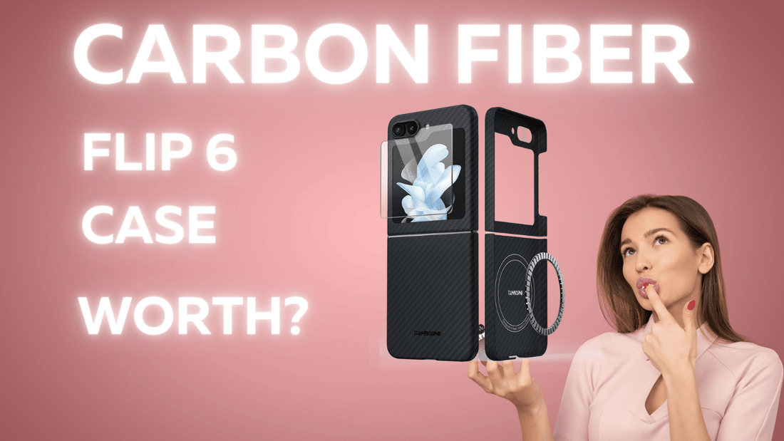 A BANNER SHOWS A GALAXY Z FLIP 6 CARBON FIBER CASE