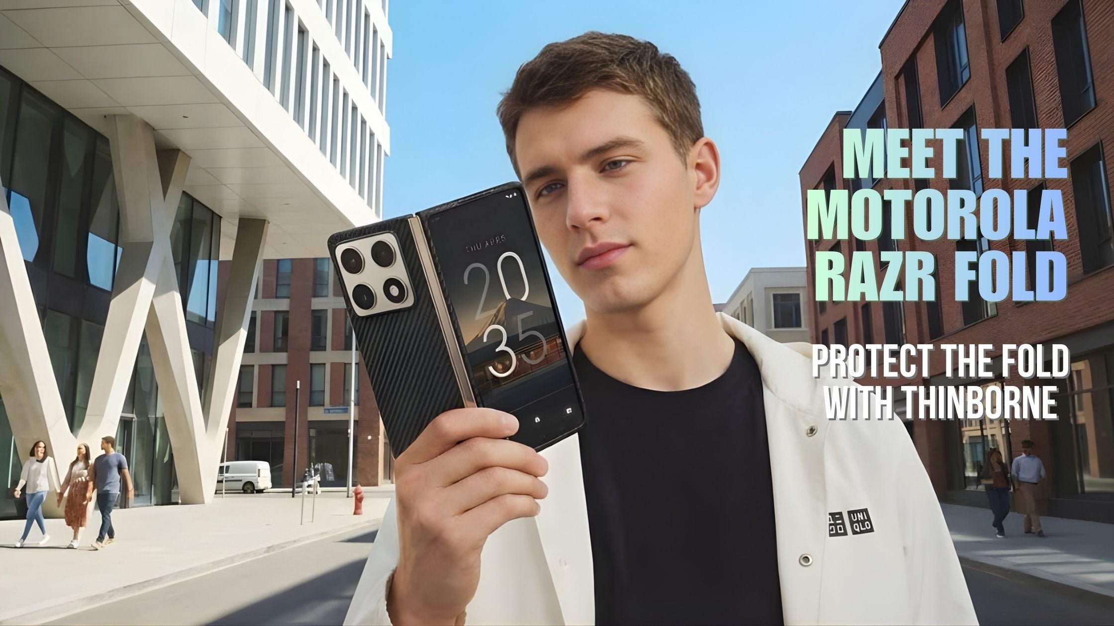 Man holding Motorola Razr Fold in Thinborne case