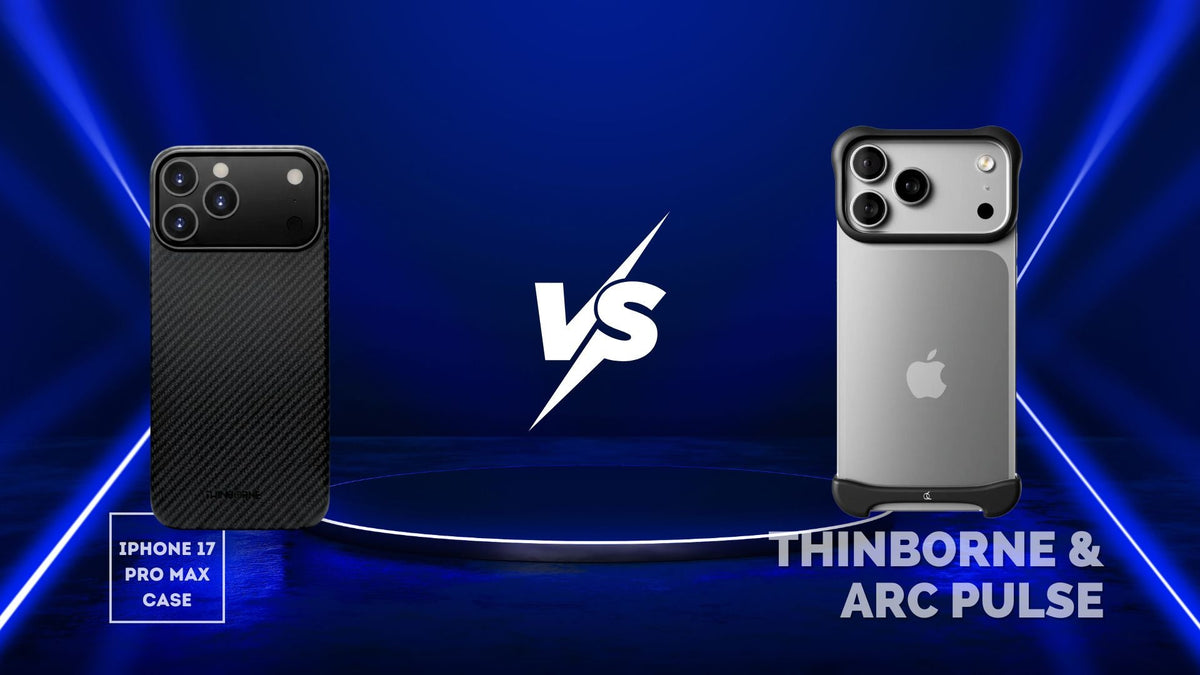 Side-by-side comparison of ThinBorne and Peel iPhone 17 Pro Max case