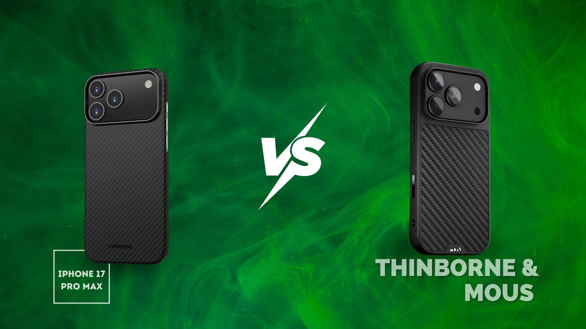 Side-by-side comparison of ThinBorne and Mous iPhone 17 Pro Max case