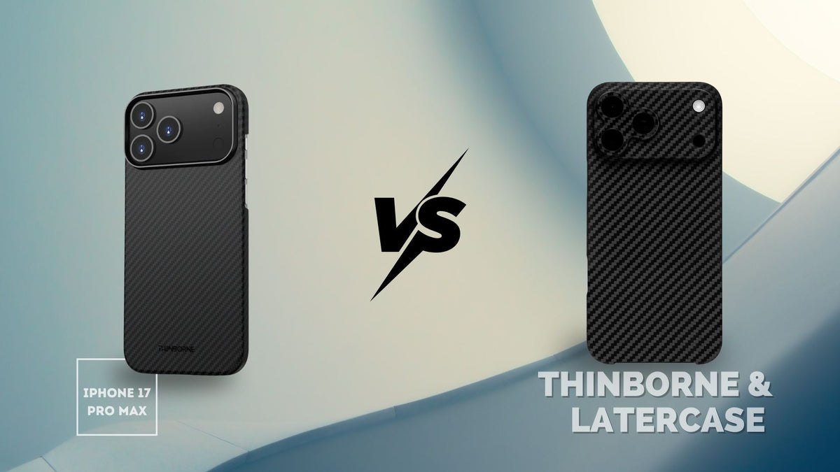 Side-by-side image of ThinBorne and Latercase iPhone 17 Pro Max Case
