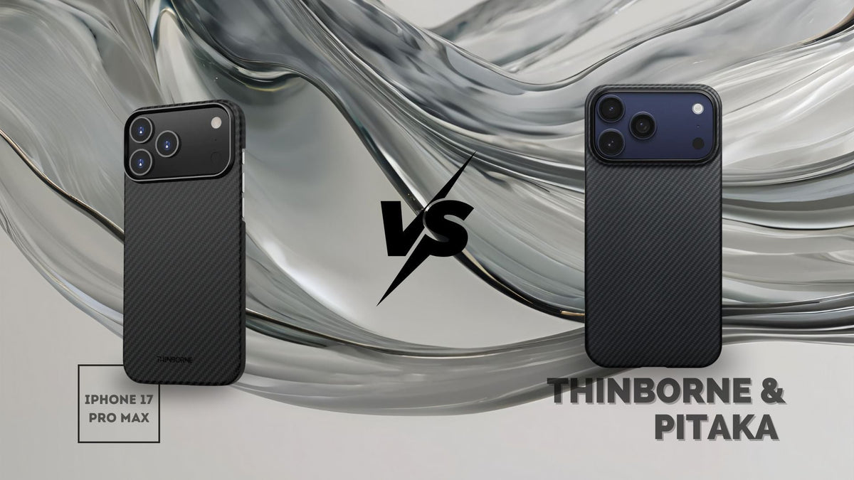 Side-by-side image of ThinBorne and Pitaka iPhone 17 Pro Max cases