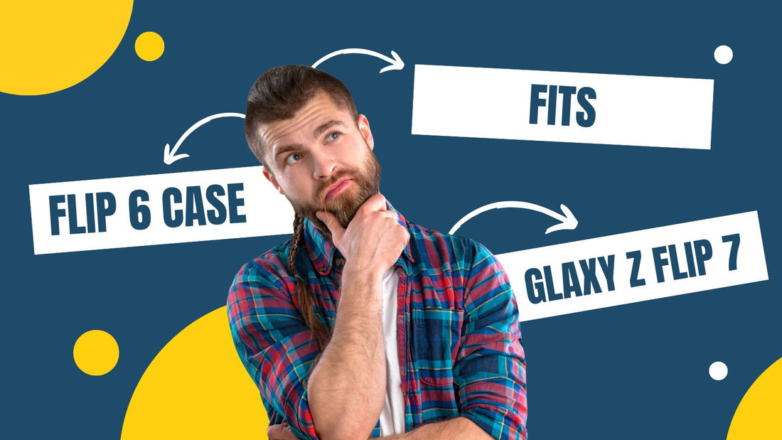 a man with questions marks about if a galaxy z flip 6 case fits galaxy z flip 7