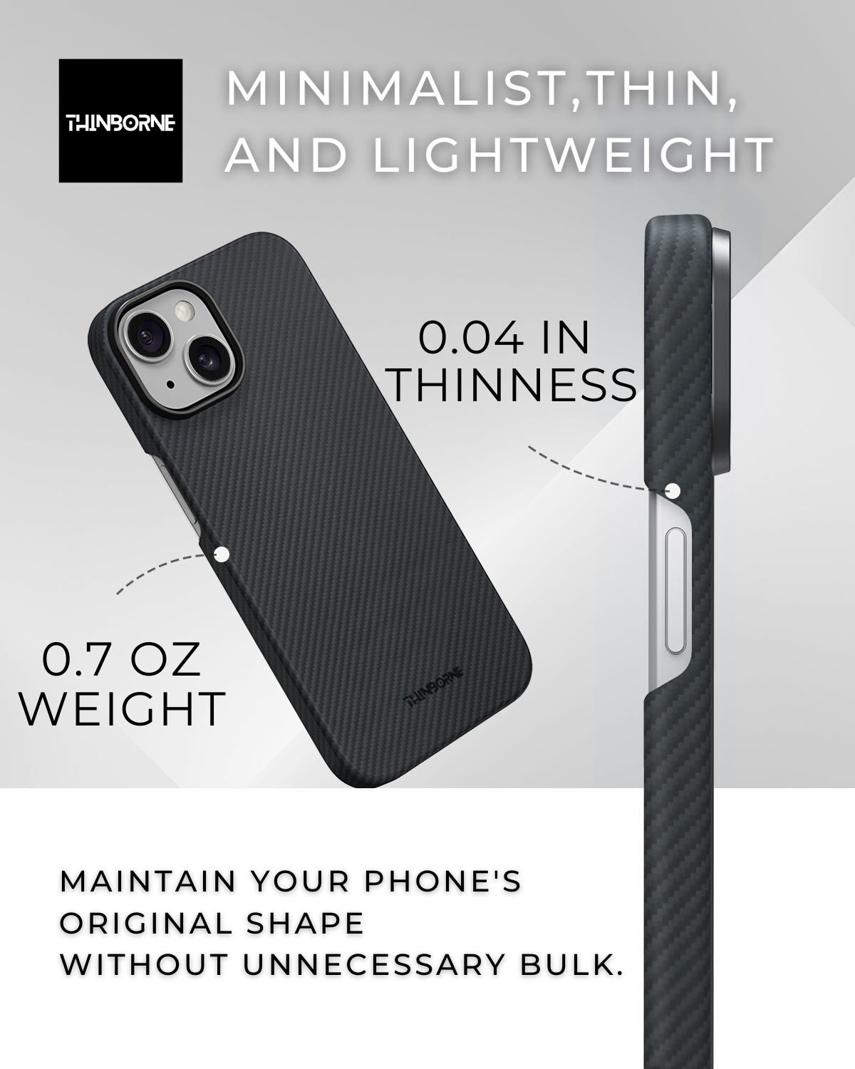 showing the size and weight of iPhone 15 aramid fiber case 