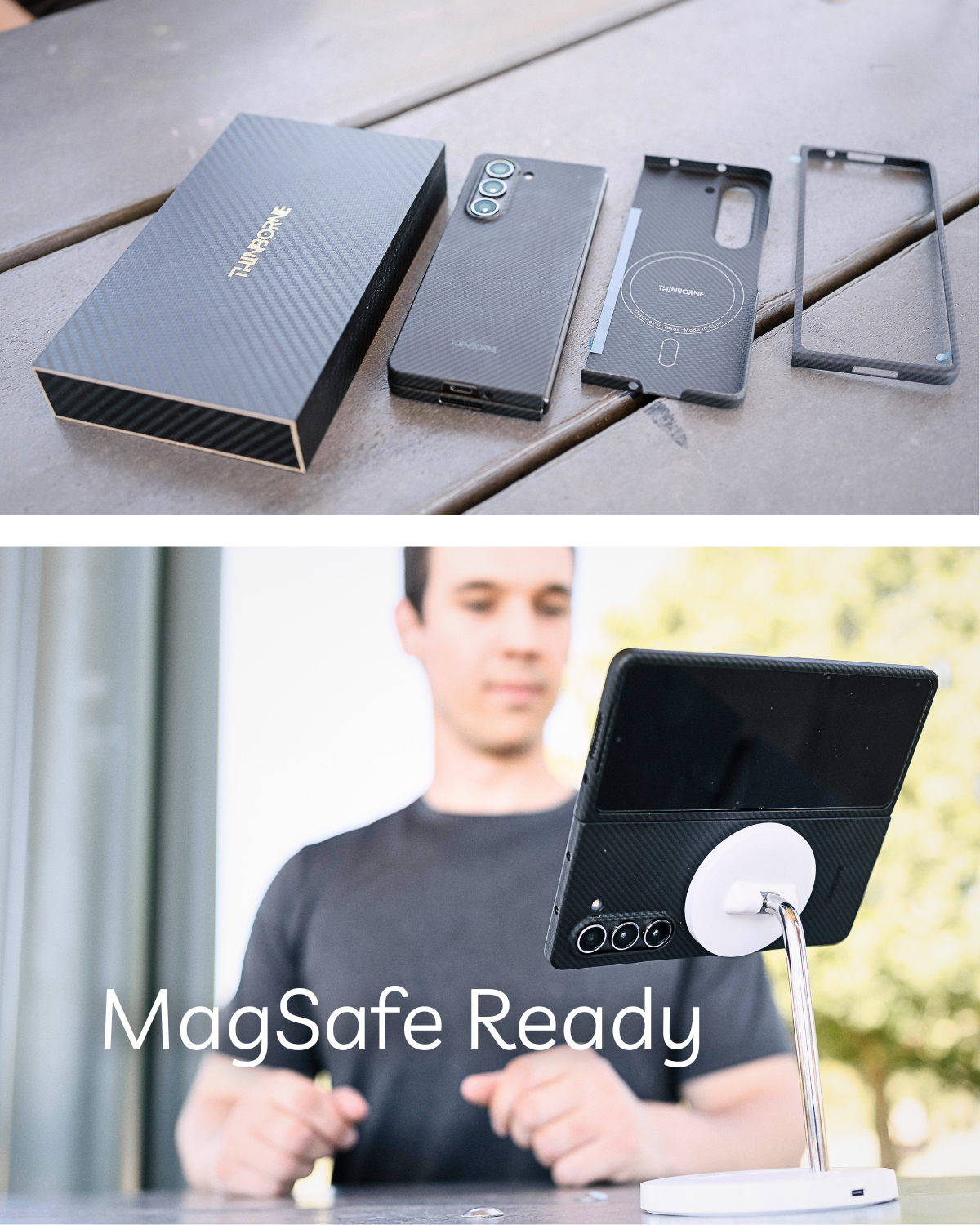 showing magsafe ready for the aramid fiber galaxy z fold 5 case
