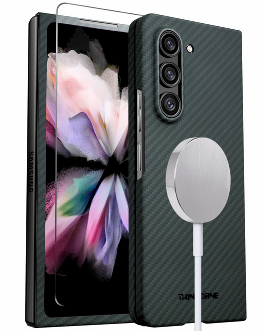 a main picture of galaxy z fold 5 aramid fiber case with screen protector