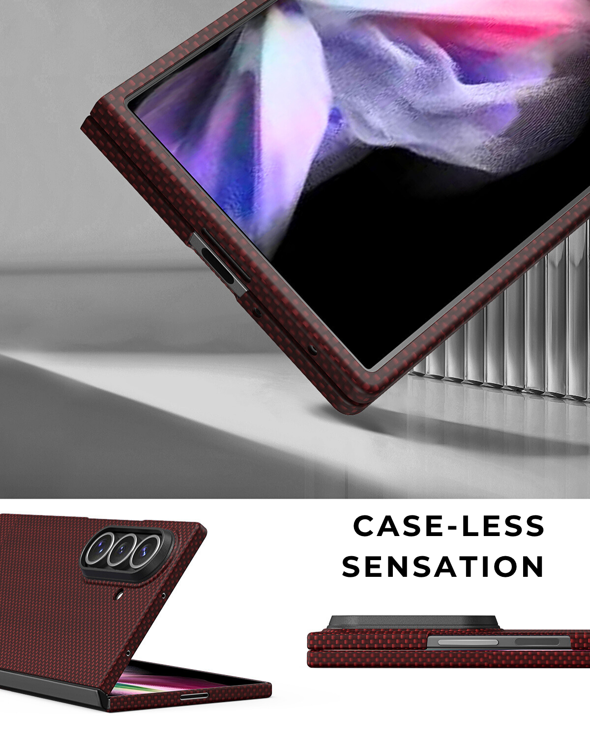 Case-less sensation view of the slim-fit galaxy z fold 7 case on the phone, partially folded.