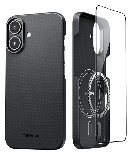 back and front of thinborne super thin aramid fiber case with screen protector