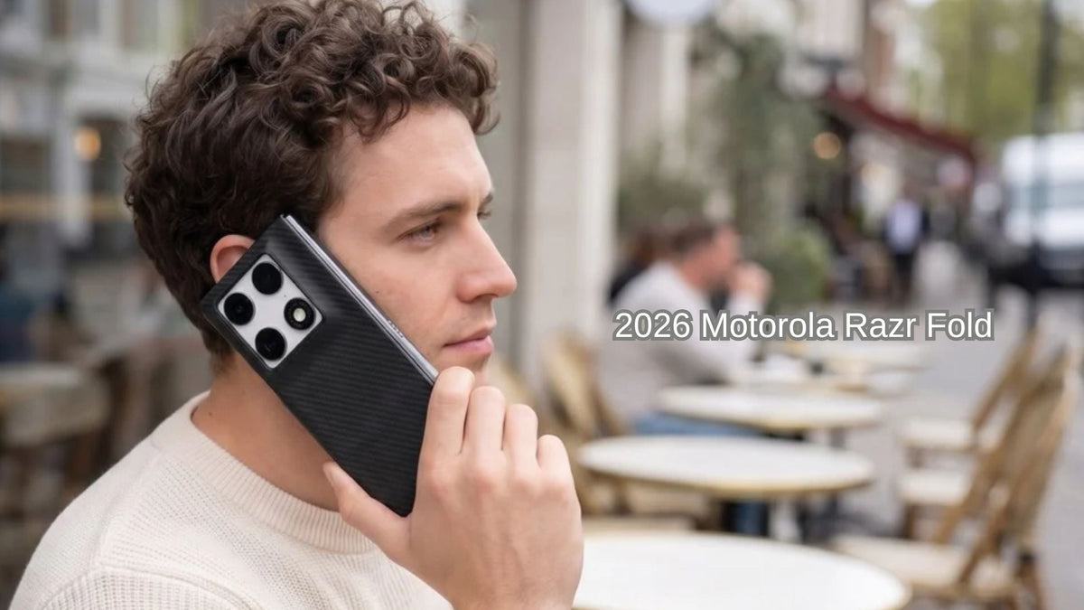 A man holding ThinBorne Motorola Razr Fold case