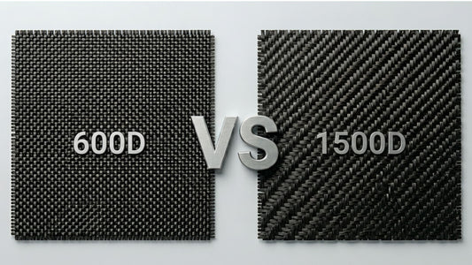 600D aramid fiber fabric beside 1500D with the text vs between them