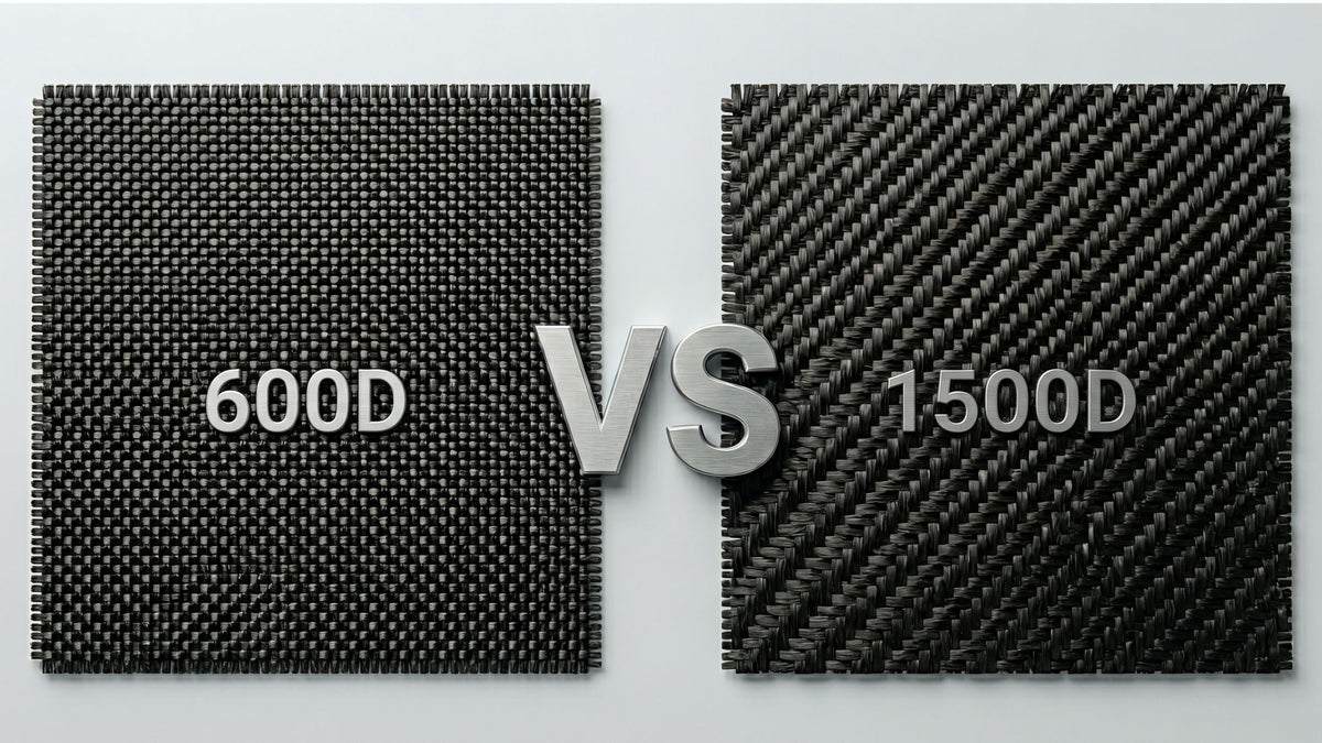 600D aramid fiber fabric beside 1500D with the text vs between them