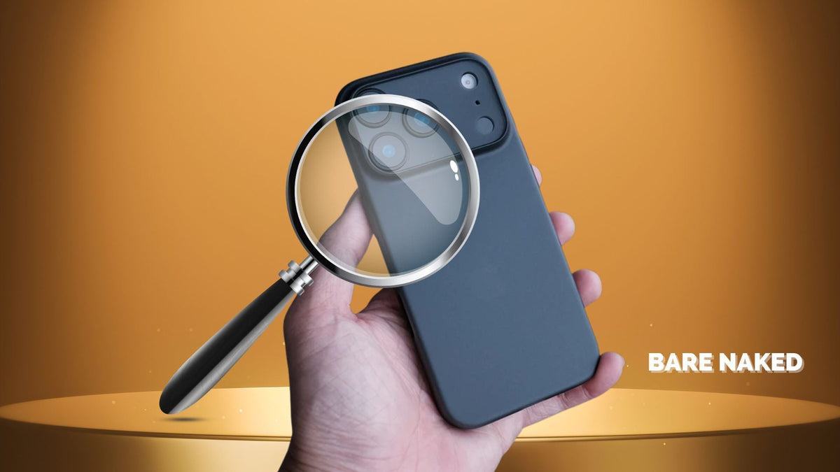 A big magnifying glass with Bare Naked Case for iPhone Pro