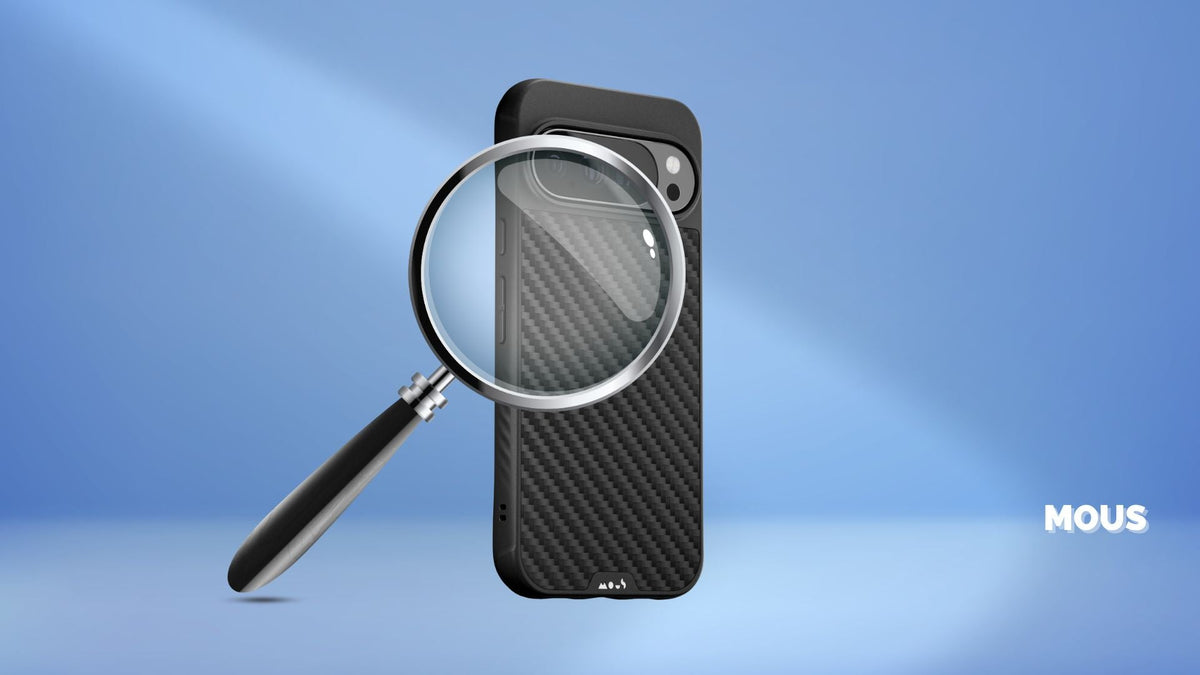A big magnifying glass with Mous Aramid Fibre Pixel 10 Pro Case