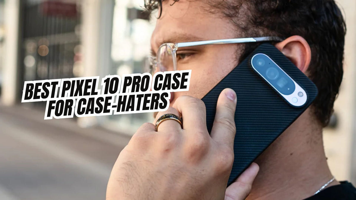 A man using a Google Pixel 10 Pro with a ThinBorne Google Pixel 10 Pro case on it