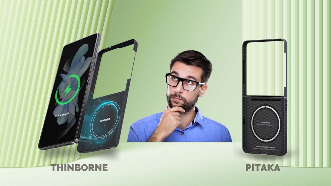 a picture showing thinborne vs pitaka galaxy Z Flip 7 case