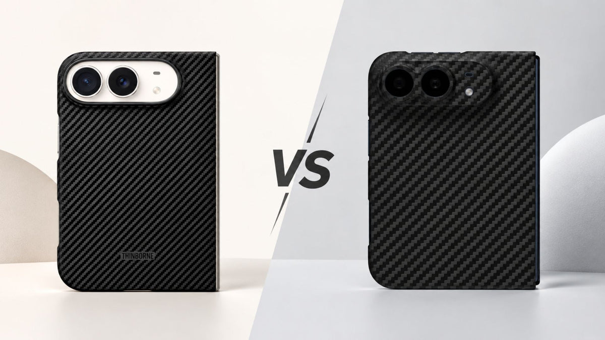 A side-by-side image of ThinBorne and Latercase iPhone Duo cases