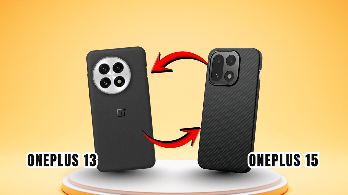A side-by-side photo of ThinBorne OnePlus 15 case and OnePlus 13 case