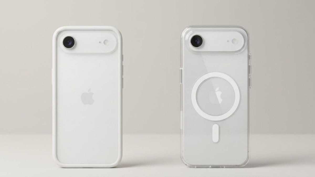 A side-by-side image of Apple Air cases Frost and Bumper