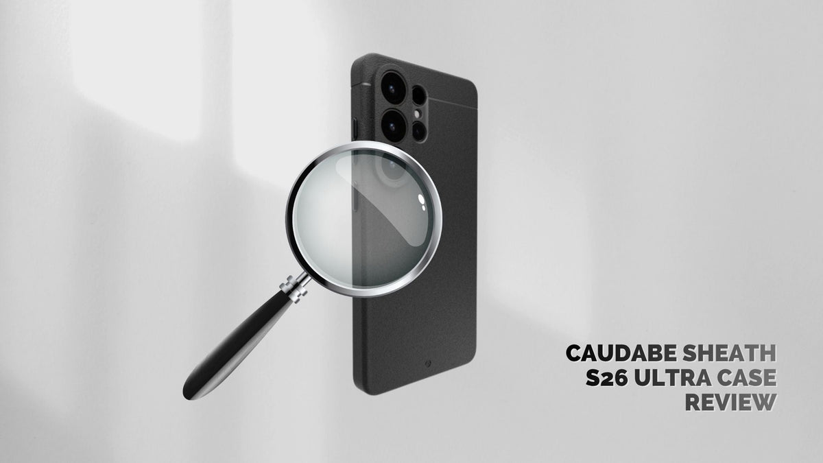 Magnifying glass on Samsung Galaxy S26 Ultra in black Caudabe Sheath case