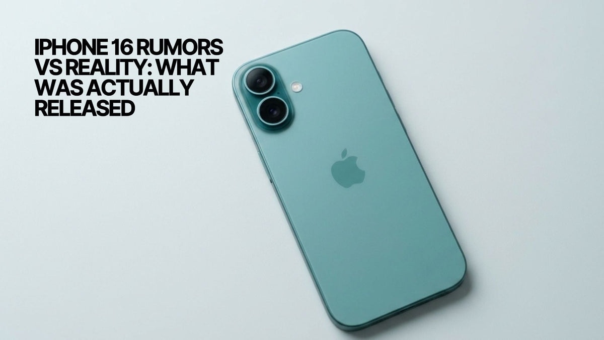 Green iPhone 16 with text about rumors versus actual released features