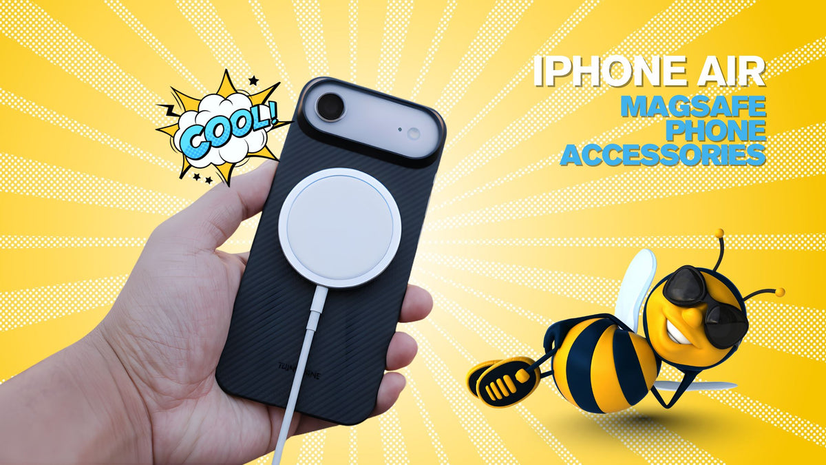 iPhone air cool magsafe phone accessories with photo of a bee with sunglasses
