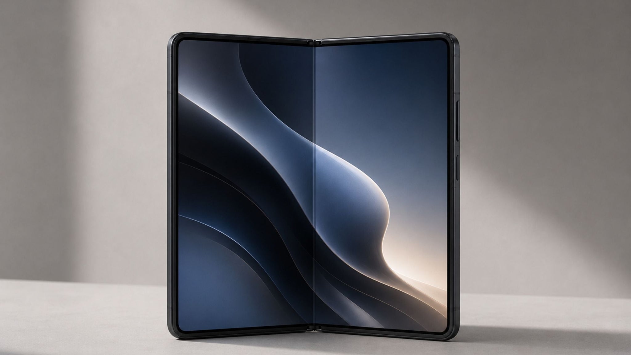 AI-generated image of the Motorola Razr Fold in beige shadowy background