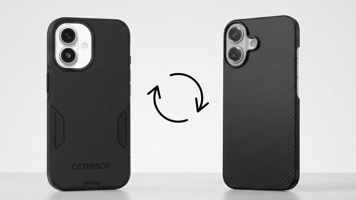 OtterBox Defender and ThinBorne aramid iPhone 17 case side-by-side comparison