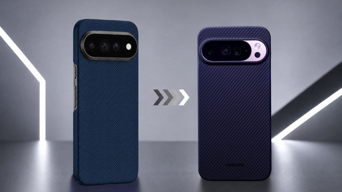 Thinborne Pixel 11 case beside Pixel 10