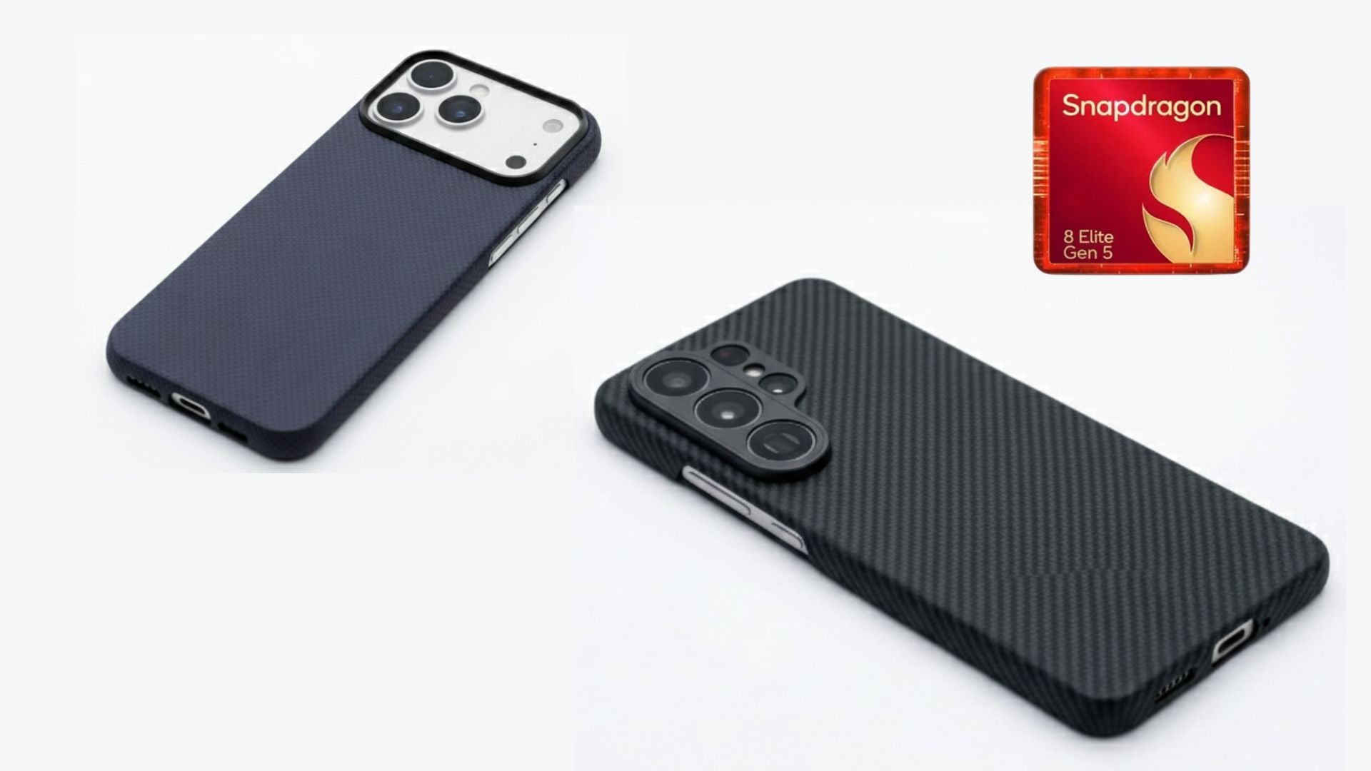 Samsung galaxy s26 ultra and iphone with thumbnail photo of snapdragon chip