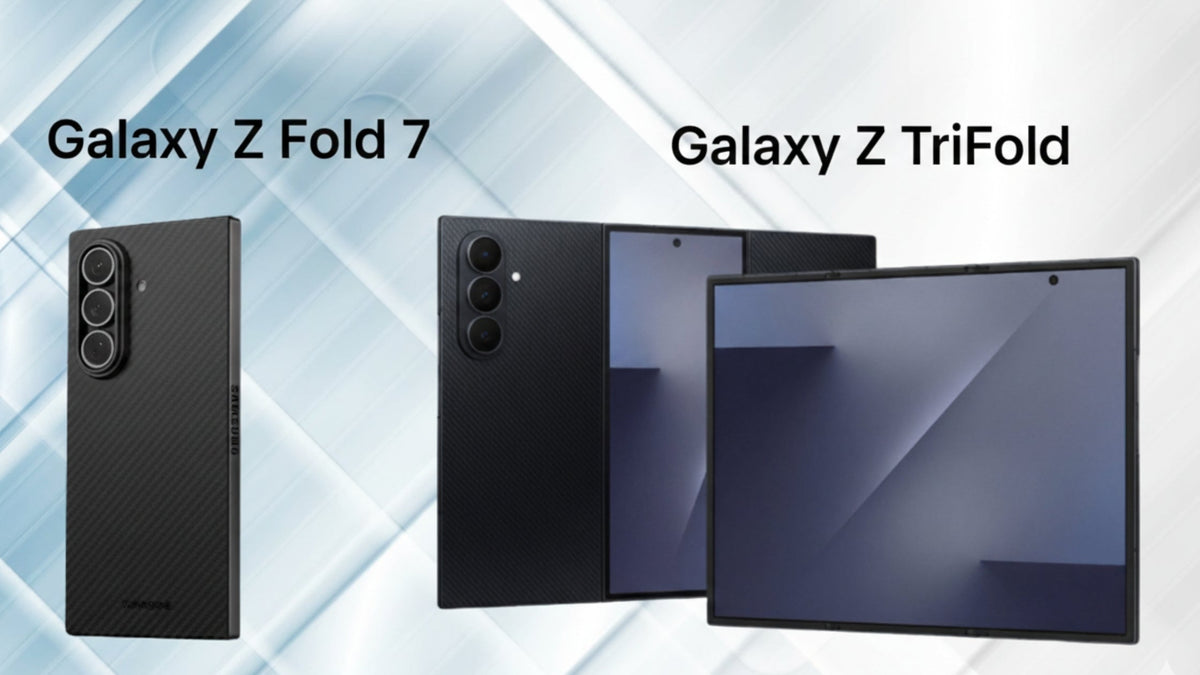 Black Galaxy Z Fold 7 beside Black Galaxy Z TriFold