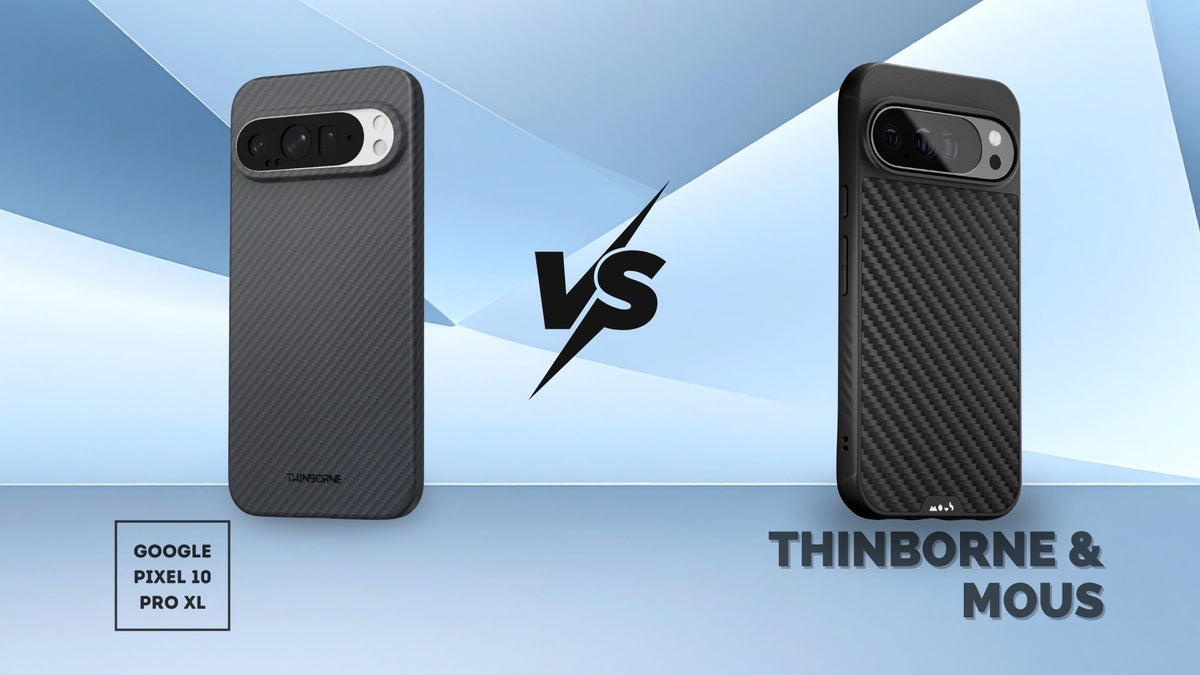 Side-by-side image of ThinBorne and Mous Pixel 10 Pro XL Case