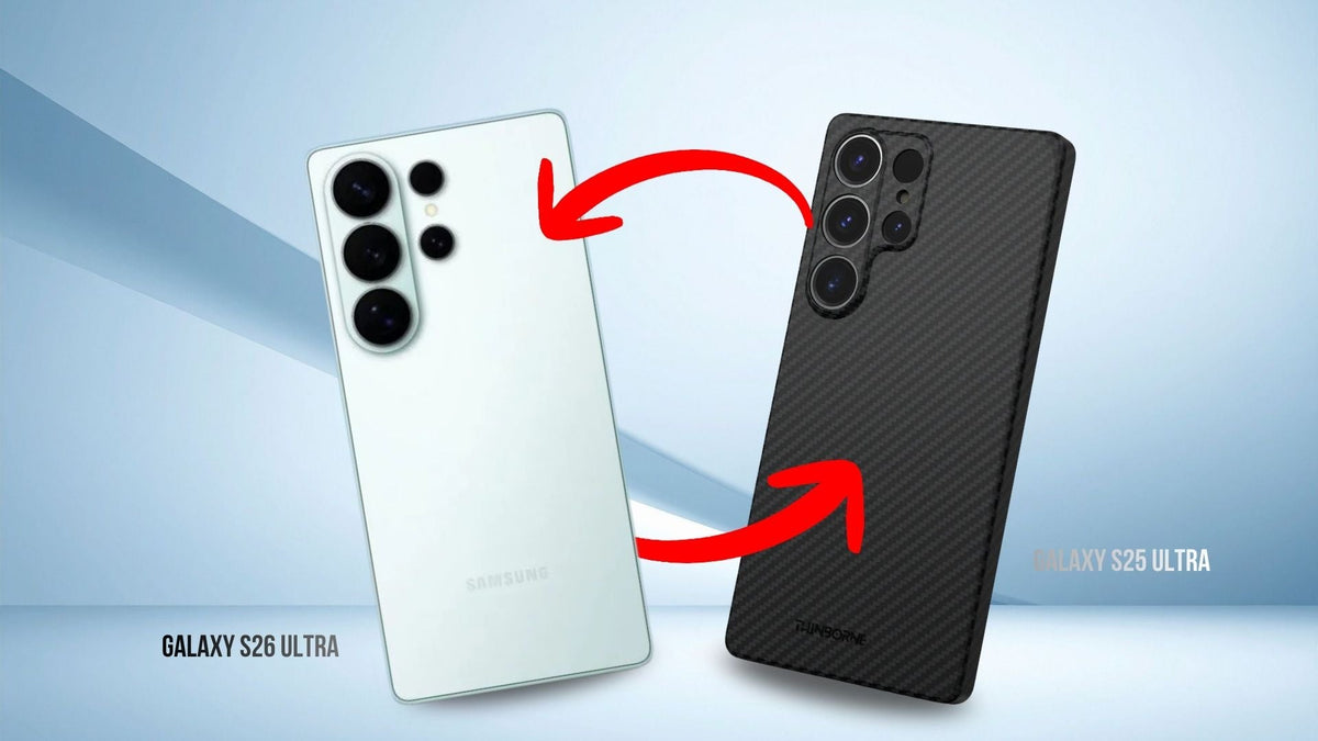 side-by-side photo of Samsung Galaxy S26 Ultra and ThinBorne S25 Ultra case