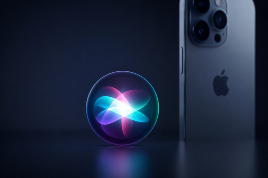 AI-inspired Siri orb beside an iPhone representing Apple’s delayed Siri 2.0 assistant rollout