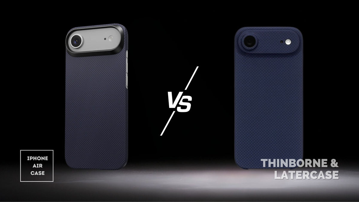 Thinborne iPhone Air case Navy Blue beside Latercase iPhone Air case Willy Blue