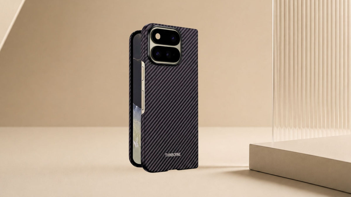 ThinBorne Pixel 11 Pro Fold case in beige background