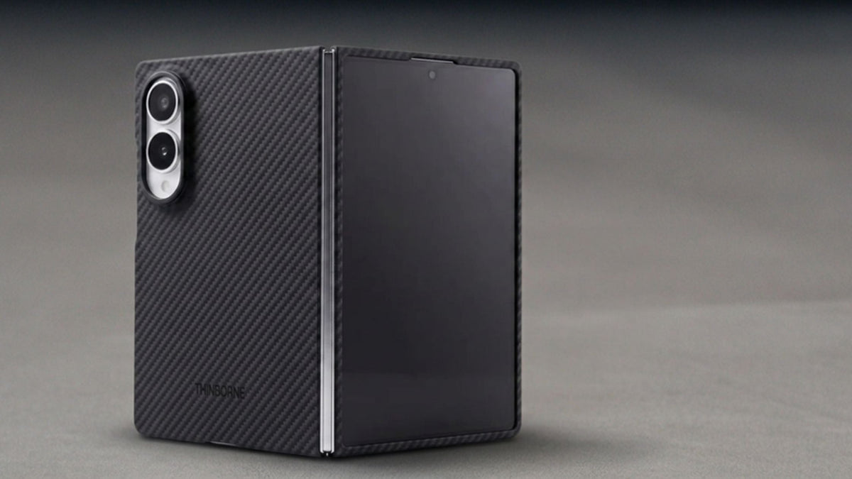 black aramid fiber galaxy z fold 8 case in minimalist background