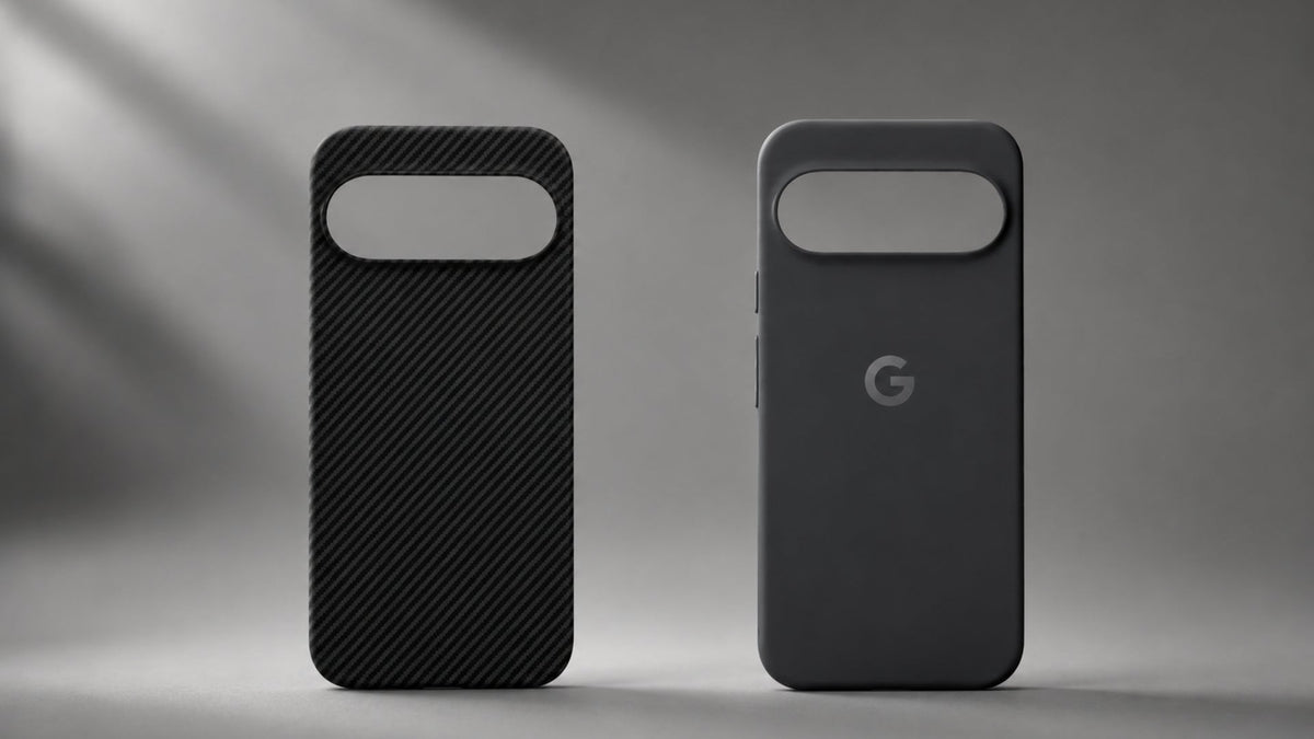 A side-by-side image of ThinBorne and Google Pixelsnap case for Pixel 11, Pixel 11 Pro, and Pixel 11 Pro XL