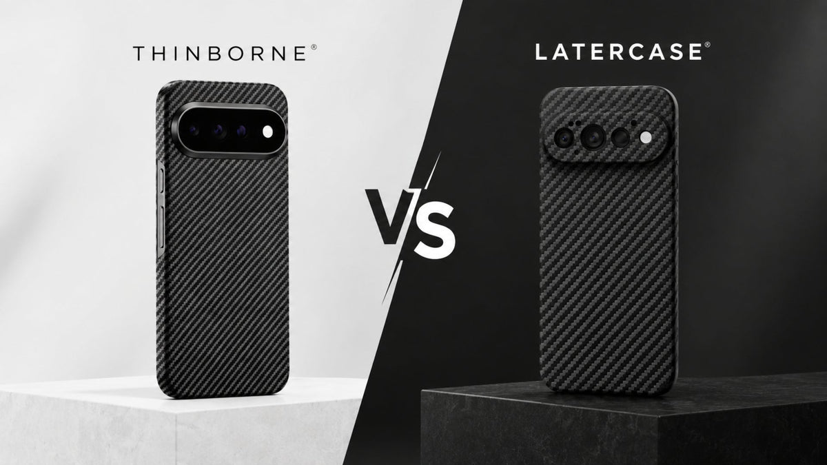 A side-by-side image of ThinBorne vs. Latercase Pixel 11 Pro thin case