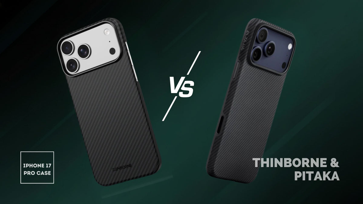 Matte black Thinborne and black PITAKA iPhone 17 Pro cases compared side by side
