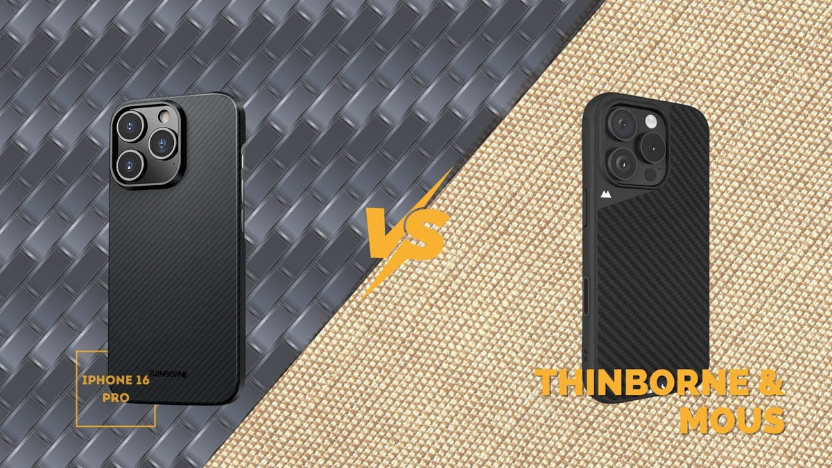 ThinBorne vs. Mous Super Thin iPhone 16 Pro Case Aramid Fibre side by side comparison