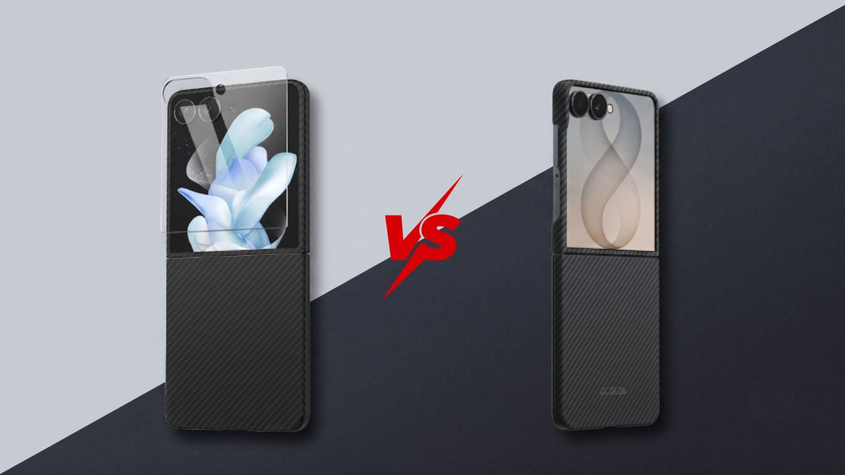 A side-by-side photo of ThinBorne and PITAKA Galaxy Z Flip 8 case