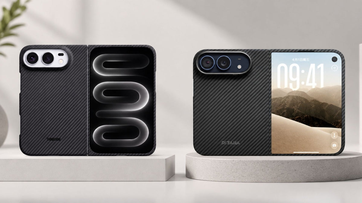 A side-by-side image of ThinBorne and PITAKA iPhone Duo Case
