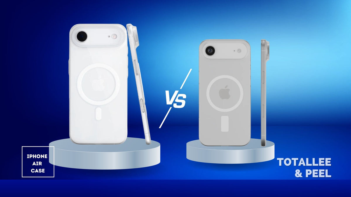 Totallee iPhone Air clear case beside Peel iPhone Air case