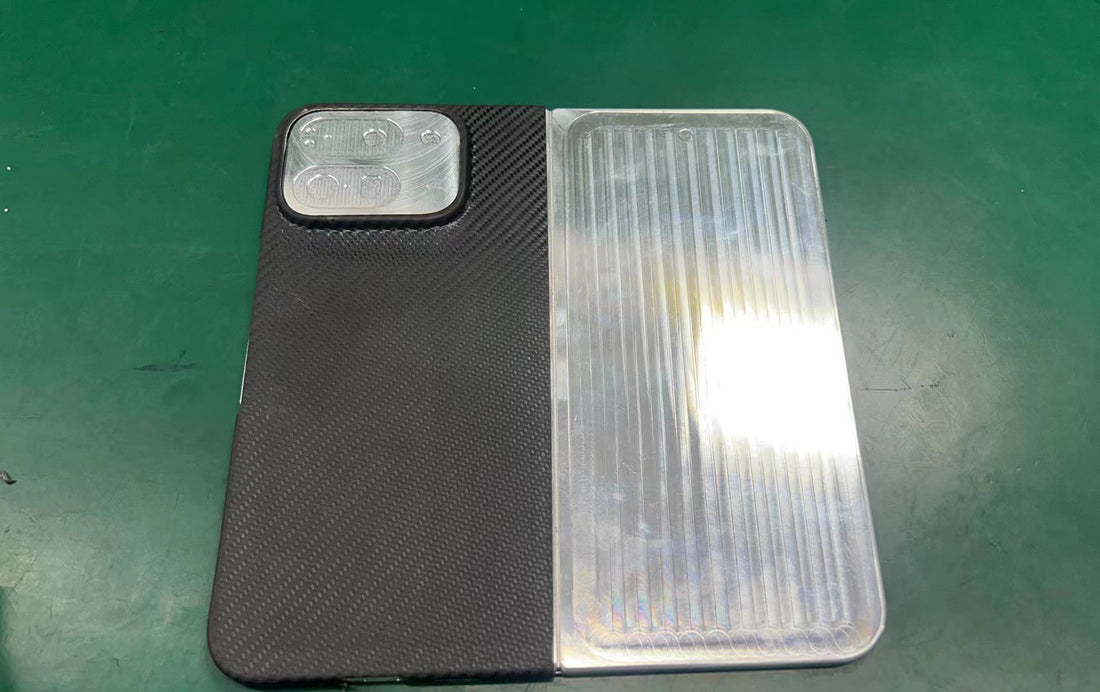 showing Google Pixel Fold 2 Aramid Fiber case  with carbon fiber textures