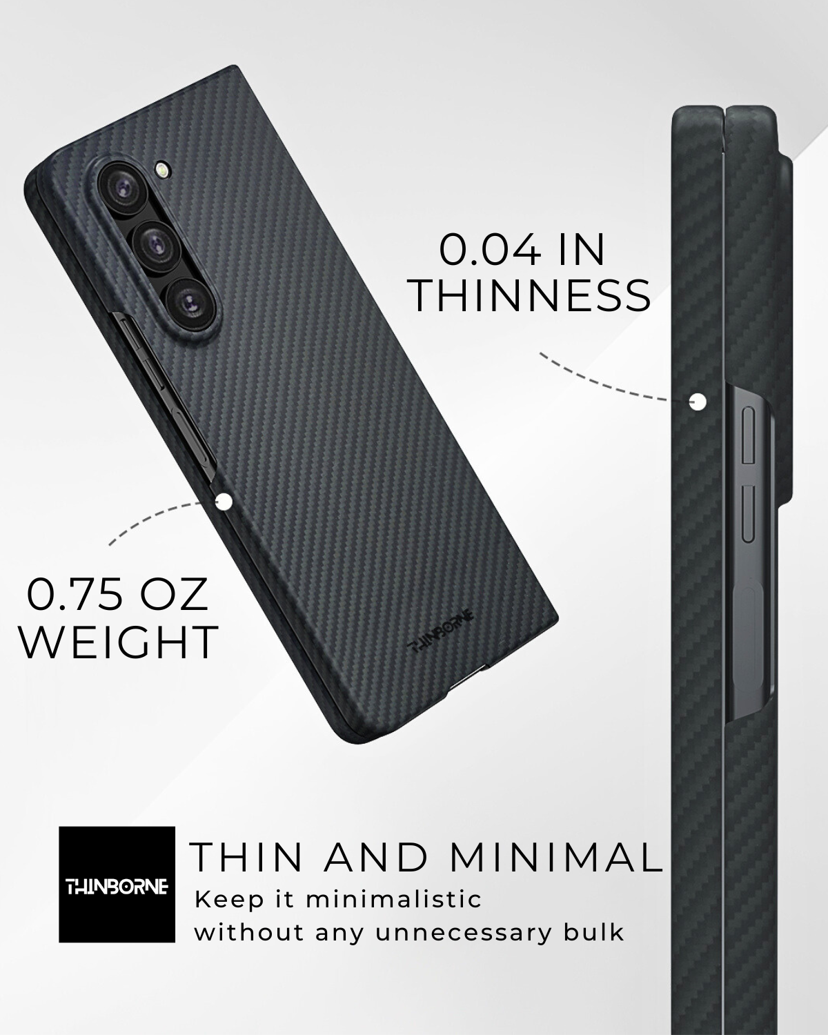 showing the thin and minimal of the samsung galaxy z fold 5 aramid fiber case