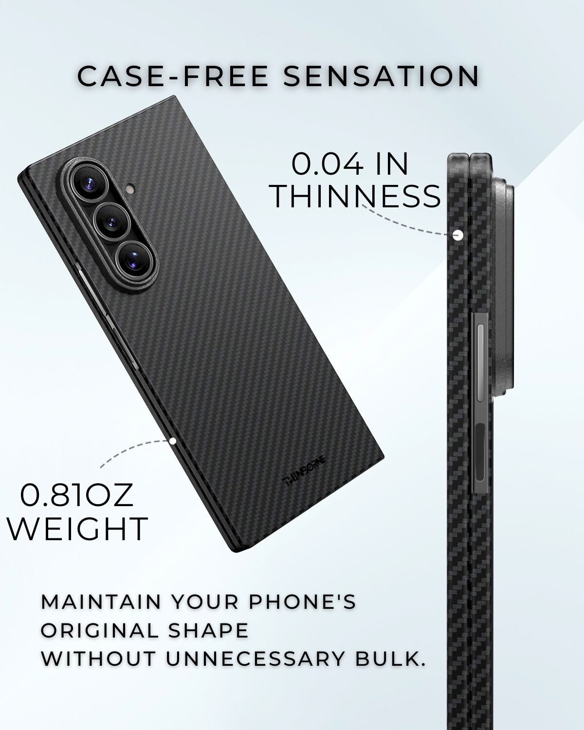 side and back view of galaxy z fold 7 case, showing the ultimate thin and light