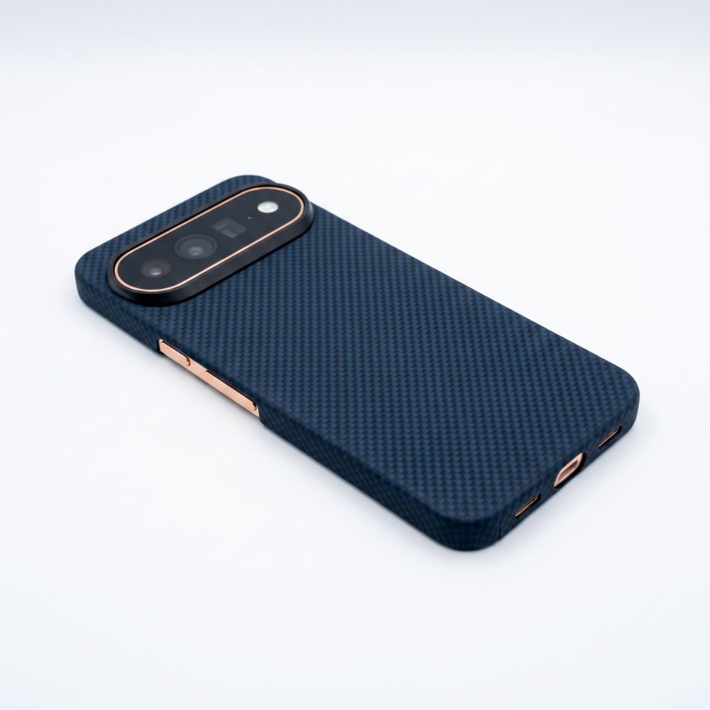 showing the ports and buttons of the pixel 11 pro xl with aramid fiber navy case
